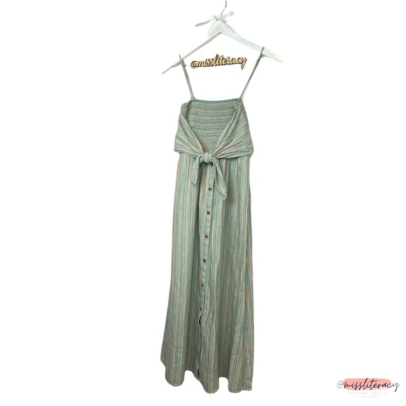 American Eagle AEO Ladies' Sundress Striped Smocked Button-Down Midi Dress XXS - Picture 5 of 12